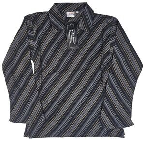 Far Out Fashion Mens XL Black Grey Gold Diagonal Stripe Wrap Front Shirt NWT
